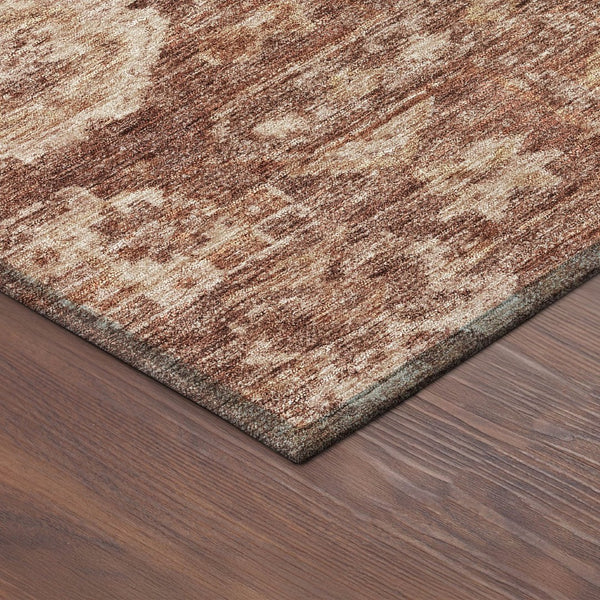 HomeRoots 8' Washable Round Area Rug in Rust and Beige Medallion Design - Durable, Stylish for Indoors & Outdoors 688659