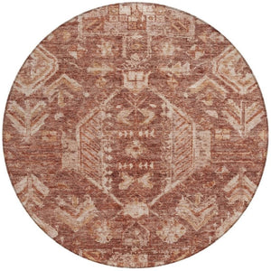 HomeRoots 8' Washable Round Area Rug in Rust and Beige Medallion Design - Durable, Stylish for Indoors & Outdoors 688659