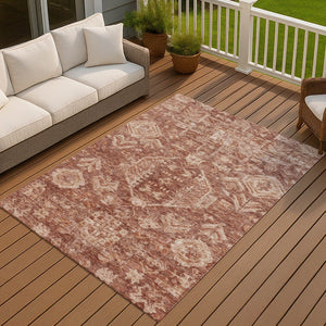HomeRoots 9' X 12' Stylish Rust & Beige Medallion Washable Area Rug - Ideal for Indoor & Outdoor Spaces 688661