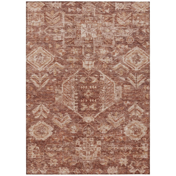 HomeRoots 9' X 12' Stylish Rust & Beige Medallion Washable Area Rug - Ideal for Indoor & Outdoor Spaces 688661