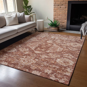 HomeRoots 9' X 12' Stylish Rust & Beige Medallion Washable Area Rug - Ideal for Indoor & Outdoor Spaces 688661