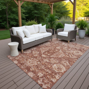 HomeRoots 9' X 12' Stylish Rust & Beige Medallion Washable Area Rug - Ideal for Indoor & Outdoor Spaces 688661