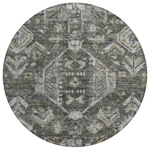 HomeRoots 8' Pewter and Silver Round Medallion Rug – Elegant, Washable, Durable for Indoor & Outdoor Spaces 688665