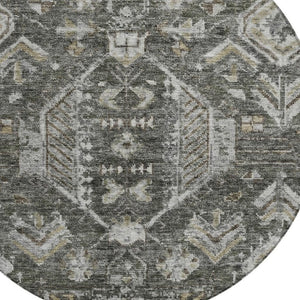 HomeRoots 8' Pewter and Silver Round Medallion Rug – Elegant, Washable, Durable for Indoor & Outdoor Spaces 688665