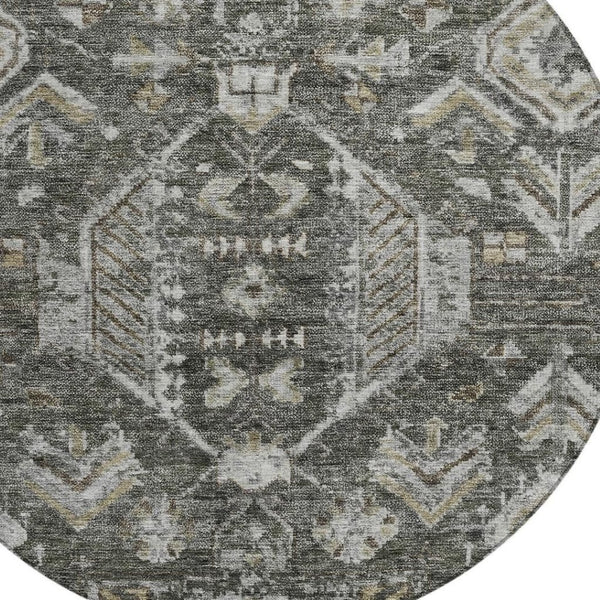 HomeRoots 8' Pewter and Silver Round Medallion Rug – Elegant, Washable, Durable for Indoor & Outdoor Spaces 688665