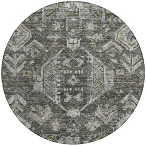 HomeRoots 8' Pewter and Silver Round Medallion Rug – Elegant, Washable, Durable for Indoor & Outdoor Spaces 688665