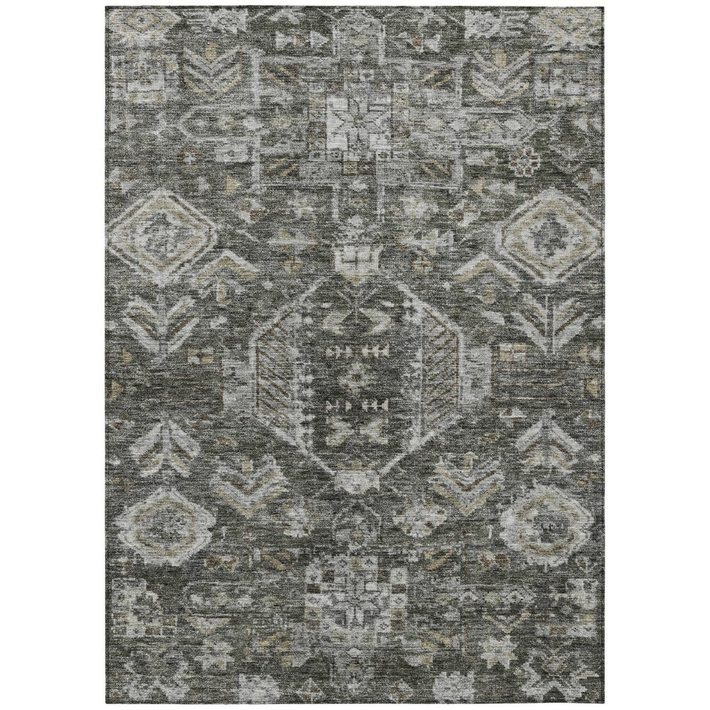 HomeRoots 8' X 10' Elegant Pewter and Silver Medallion Washable Area Rug - Versatile Indoor/Outdoor Decor 688666
