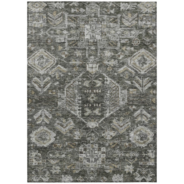 HomeRoots 9' X 12' Pewter & Silver Medallion Rug - Washable, Versatile Indoor/Outdoor Area Rug for All Spaces 688667