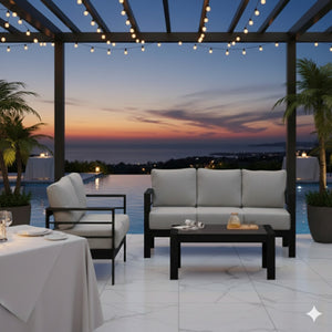 English Elm 3-piece Outdoor Aluminum Conversation Set with Deep Cushions and Wpc Coffee Table Light Gray B082S00099