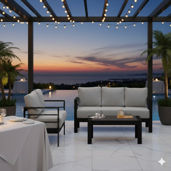 English Elm 3-piece Outdoor Aluminum Conversation Set with Deep Cushions and Wpc Coffee Table Light Gray B082S00099