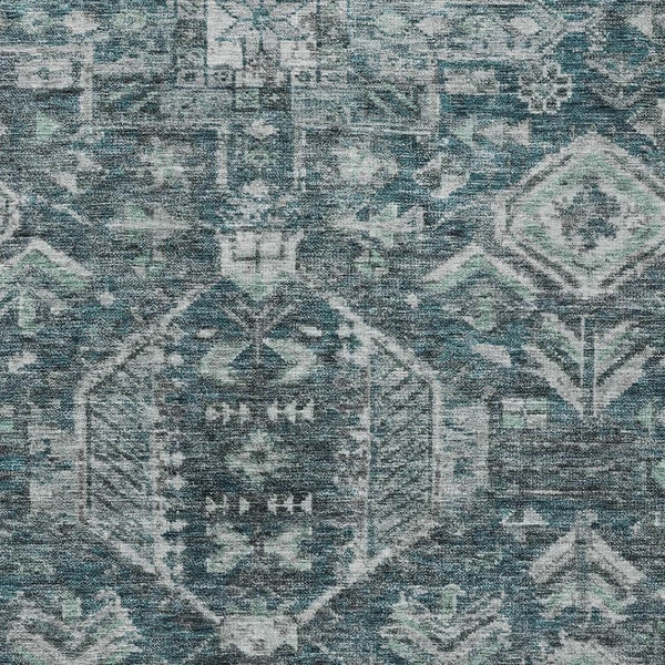 HomeRoots 5' Teal Blue & Silver Medallion Area Rug - Durable, Washable Indoor/Outdoor Design for All Spaces 688670