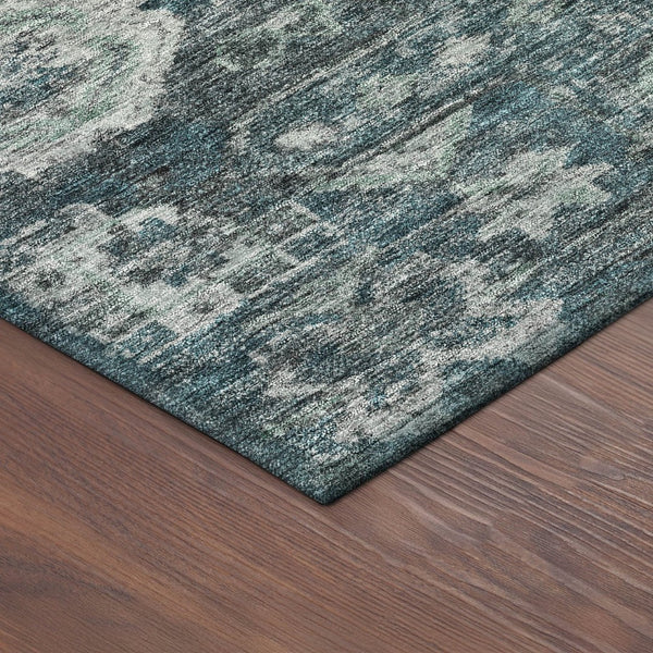 HomeRoots 8' Teal Blue and Silver Round Medallion Rug - Durable, Washable Design for Indoor & Outdoor Spaces 688671