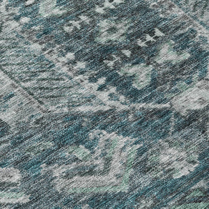 HomeRoots 8' Teal Blue and Silver Round Medallion Rug - Durable, Washable Design for Indoor & Outdoor Spaces 688671