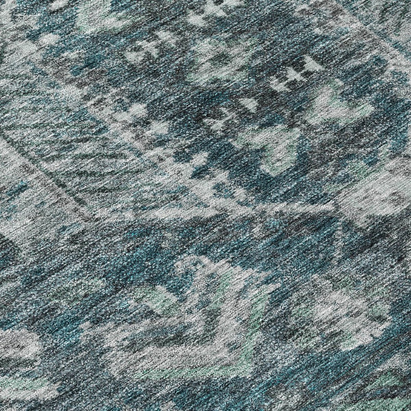 HomeRoots 8' Teal Blue and Silver Round Medallion Rug - Durable, Washable Design for Indoor & Outdoor Spaces 688671