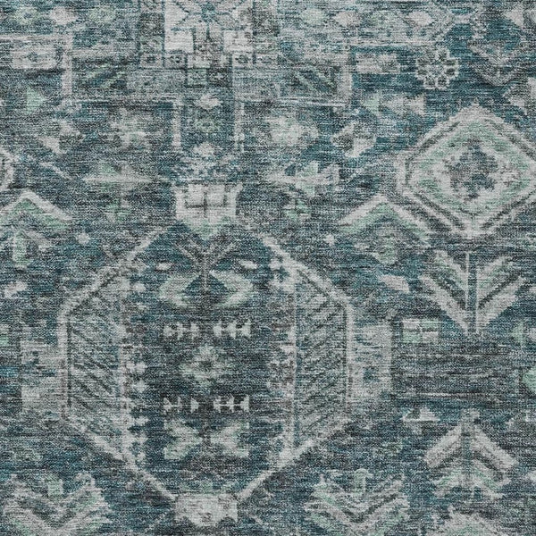 HomeRoots 8' Teal Blue and Silver Medallion Washable Area Rug - Durable, Stylish for Indoor & Outdoor Spaces! 688672