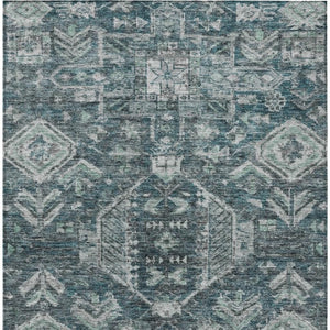 HomeRoots 8' Teal Blue and Silver Medallion Washable Area Rug - Durable, Stylish for Indoor & Outdoor Spaces! 688672