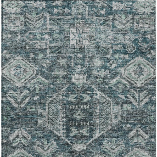 HomeRoots 8' Teal Blue and Silver Medallion Washable Area Rug - Durable, Stylish for Indoor & Outdoor Spaces! 688672