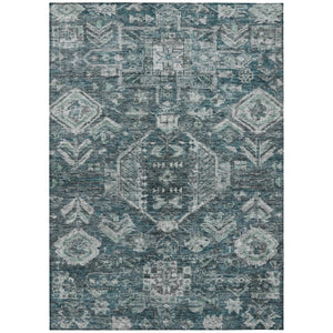 HomeRoots 8' Teal Blue and Silver Medallion Washable Area Rug - Durable, Stylish for Indoor & Outdoor Spaces! 688672