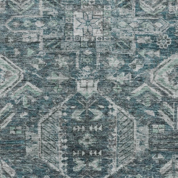 HomeRoots 9' X 12' Teal Blue & Silver Medallion Rug - Stylish, Washable Area Rug for Indoor & Outdoor Spaces 688673