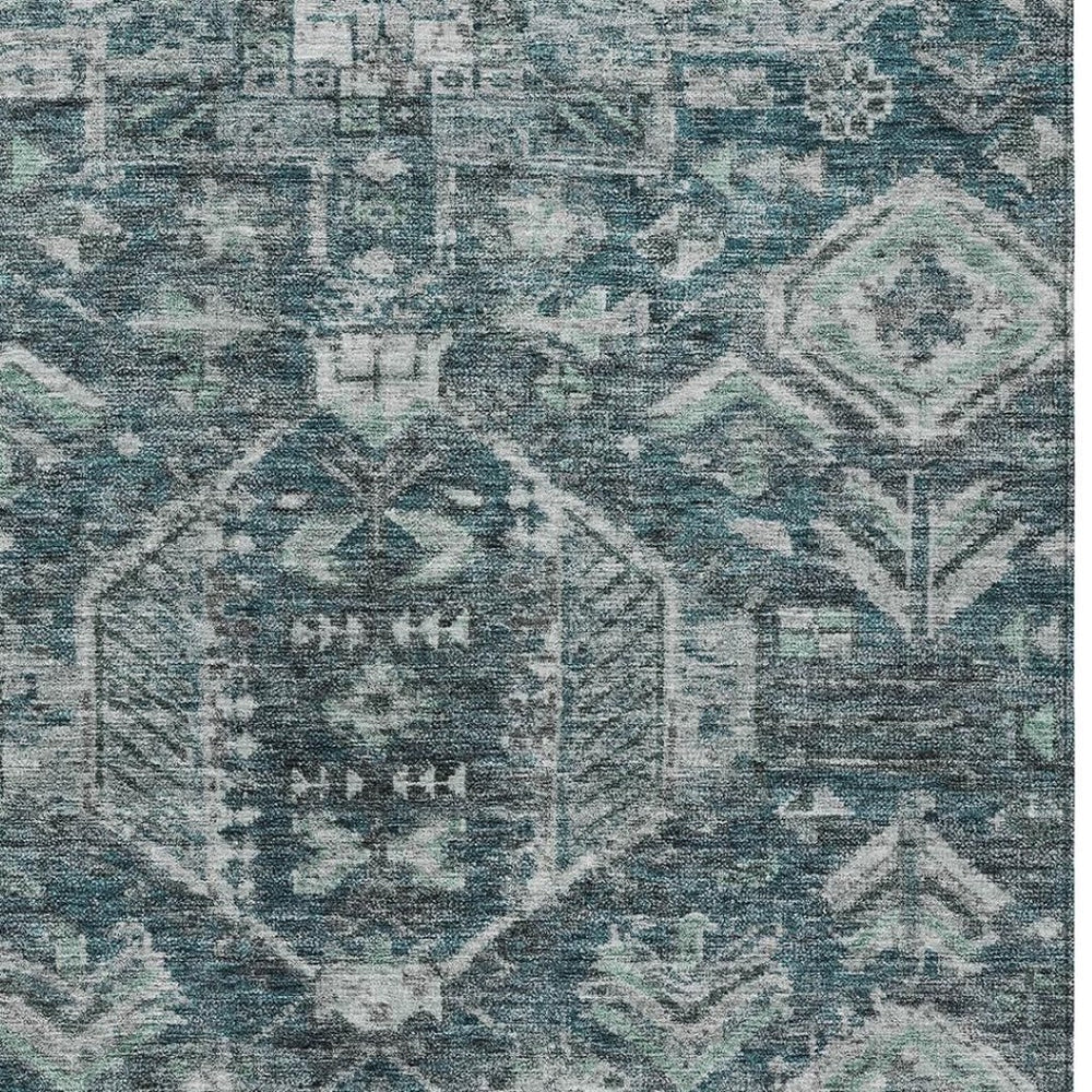 HomeRoots 10' Teal Blue & Silver Medallion Washable Area Rug - Stylish Indoor/Outdoor Floor Covering for All Spaces 688674