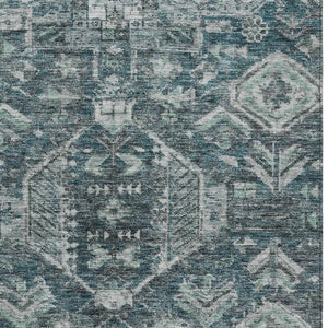 HomeRoots 10' Teal Blue & Silver Medallion Washable Area Rug - Stylish Indoor/Outdoor Floor Covering for All Spaces 688674