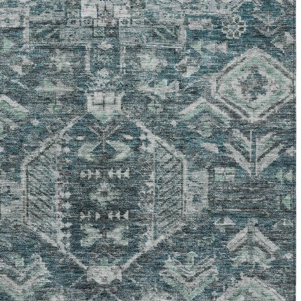 HomeRoots 10' Teal Blue & Silver Medallion Washable Area Rug - Stylish Indoor/Outdoor Floor Covering for All Spaces 688674