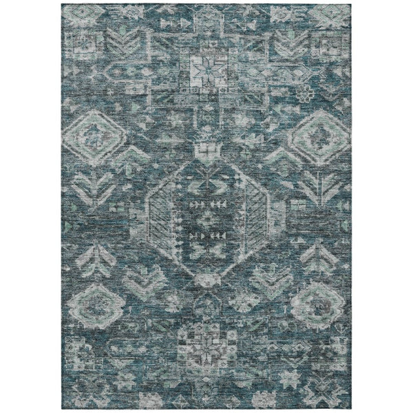 HomeRoots 10' Teal Blue & Silver Medallion Washable Area Rug - Stylish Indoor/Outdoor Floor Covering for All Spaces 688674