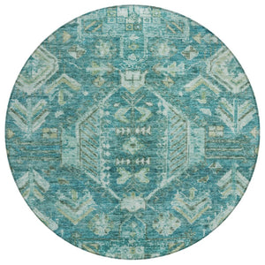 HomeRoots 8' Turquoise and Teal Round Medallion Rug - Durable, Washable, Stylish for Indoor and Outdoor Spaces 688677