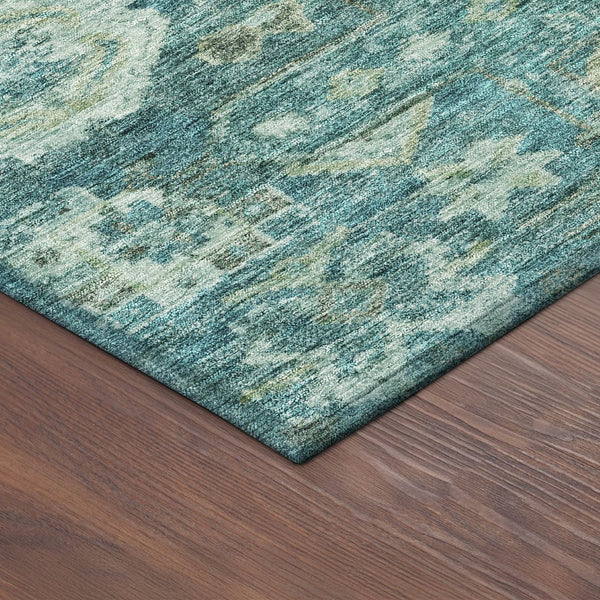 HomeRoots 8' Turquoise and Teal Round Medallion Rug - Durable, Washable, Stylish for Indoor and Outdoor Spaces 688677