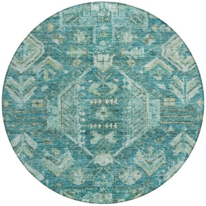 HomeRoots 8' Turquoise and Teal Round Medallion Rug - Durable, Washable, Stylish for Indoor and Outdoor Spaces 688677