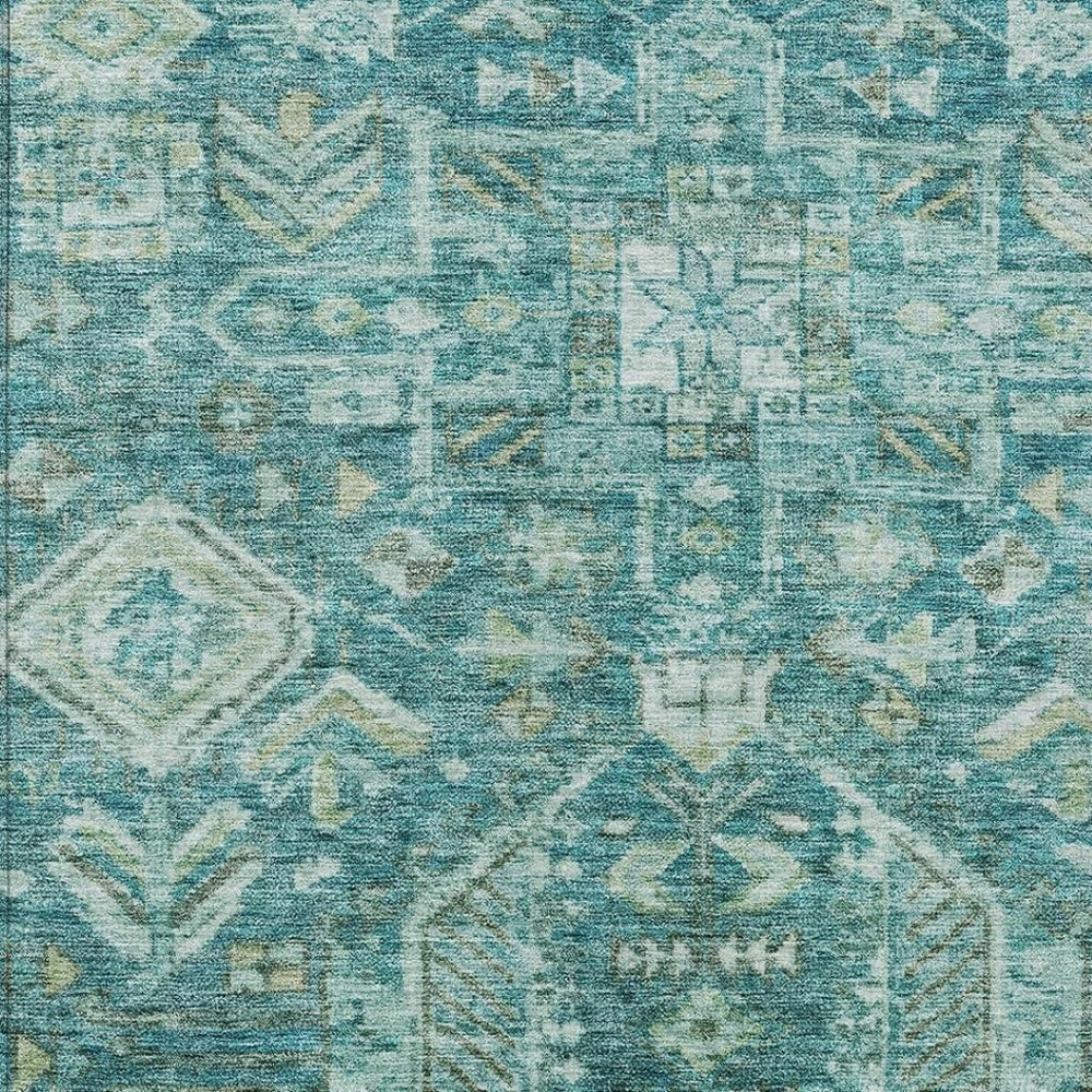 HomeRoots 8' Turquoise and Teal Medallion Area Rug - Washable, Durable for Indoor & Outdoor Use, Versatile Design 688678