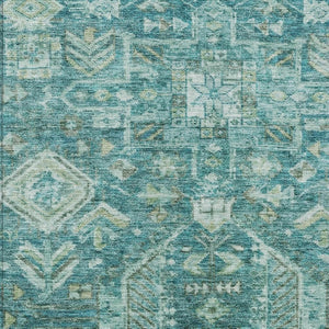 HomeRoots 8' Turquoise and Teal Medallion Area Rug - Washable, Durable for Indoor & Outdoor Use, Versatile Design 688678