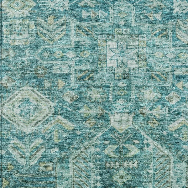 HomeRoots 8' Turquoise and Teal Medallion Area Rug - Washable, Durable for Indoor & Outdoor Use, Versatile Design 688678