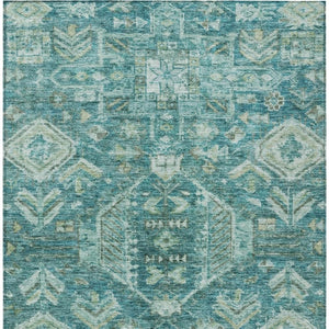 HomeRoots 9' X 12' Vibrant Turquoise and Teal Medallion Area Rug - Washable, Durable, Indoor/Outdoor Use! 688679