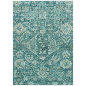 HomeRoots 9' X 12' Vibrant Turquoise and Teal Medallion Area Rug - Washable, Durable, Indoor/Outdoor Use! 688679