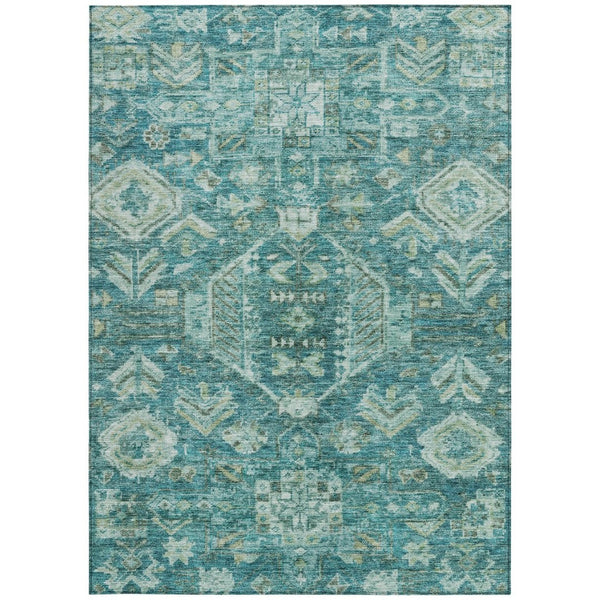 HomeRoots 9' X 12' Vibrant Turquoise and Teal Medallion Area Rug - Washable, Durable, Indoor/Outdoor Use! 688679