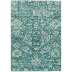 HomeRoots 9' X 12' Vibrant Turquoise and Teal Medallion Area Rug - Washable, Durable, Indoor/Outdoor Use! 688679