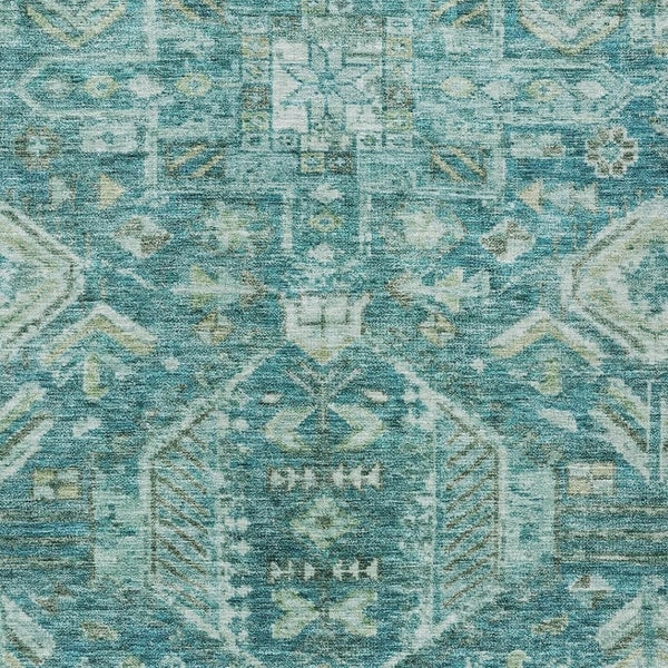 HomeRoots 10' Vibrant Turquoise and Teal Medallion Washable Area Rug - Indoor/Outdoor Durable Design! 688680