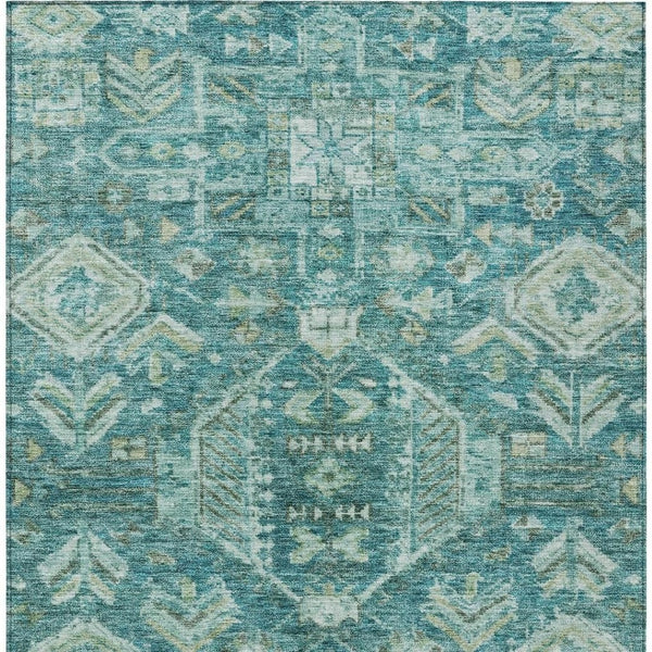 HomeRoots 10' Vibrant Turquoise and Teal Medallion Washable Area Rug - Indoor/Outdoor Durable Design! 688680