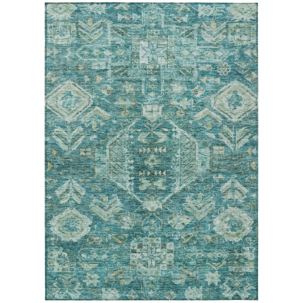 HomeRoots 10' Vibrant Turquoise and Teal Medallion Washable Area Rug - Indoor/Outdoor Durable Design! 688680