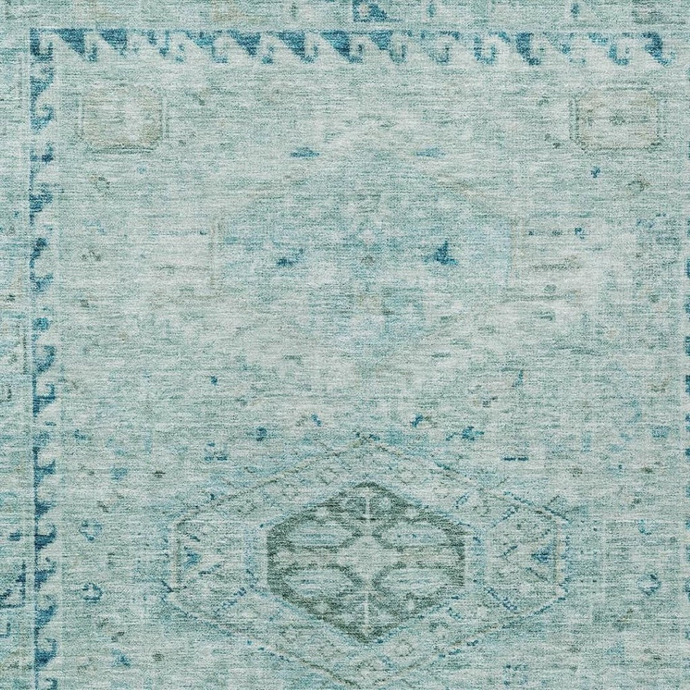 HomeRoots 5' Aqua & Teal Medallion Washable Area Rug - Durable Indoor/Outdoor Accent for High-Traffic Spaces 688682