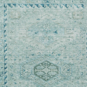 HomeRoots 5' Aqua & Teal Medallion Washable Area Rug - Durable Indoor/Outdoor Accent for High-Traffic Spaces 688682