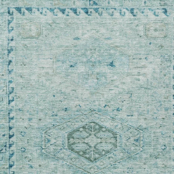 HomeRoots 5' Aqua & Teal Medallion Washable Area Rug - Durable Indoor/Outdoor Accent for High-Traffic Spaces 688682