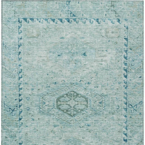 HomeRoots 5' Aqua & Teal Medallion Washable Area Rug - Durable Indoor/Outdoor Accent for High-Traffic Spaces 688682
