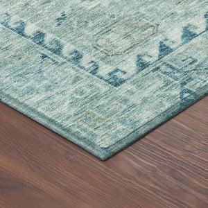 HomeRoots 8' Aqua and Teal Blue Round Medallion Rug – Durable, Washable, Stylish for Indoor & Outdoor Spaces! 688683