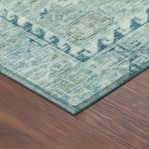 HomeRoots 8' Aqua and Teal Blue Round Medallion Rug – Durable, Washable, Stylish for Indoor & Outdoor Spaces! 688683