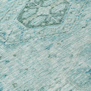 HomeRoots 8' Aqua and Teal Blue Round Medallion Rug – Durable, Washable, Stylish for Indoor & Outdoor Spaces! 688683
