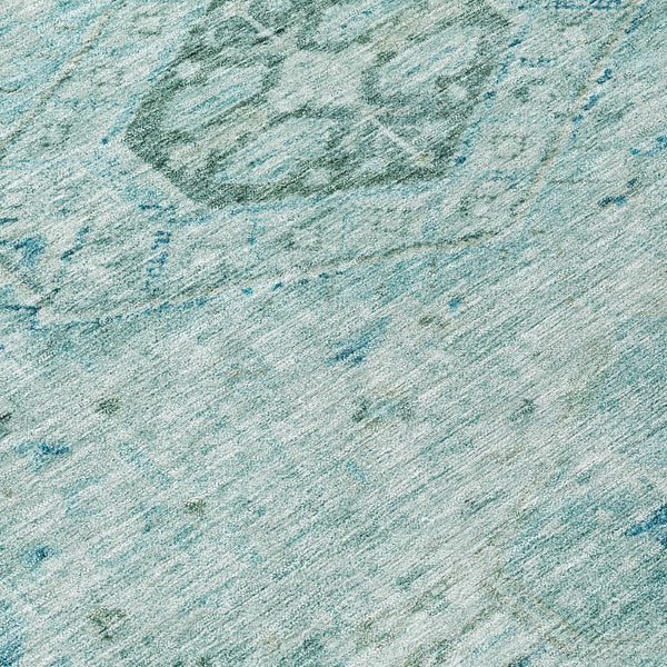 HomeRoots 8' Aqua and Teal Blue Round Medallion Rug – Durable, Washable, Stylish for Indoor & Outdoor Spaces! 688683
