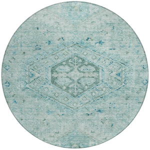 HomeRoots 8' Aqua and Teal Blue Round Medallion Rug – Durable, Washable, Stylish for Indoor & Outdoor Spaces! 688683