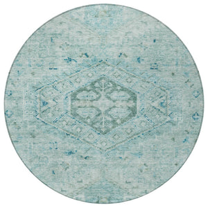 HomeRoots 8' Aqua and Teal Blue Round Medallion Rug – Durable, Washable, Stylish for Indoor & Outdoor Spaces! 688683
